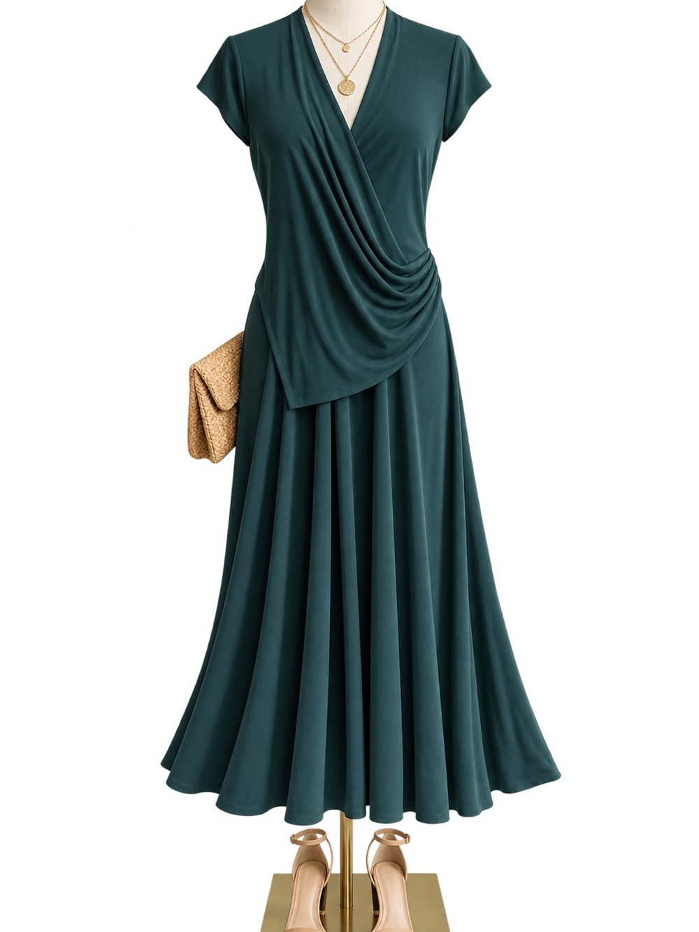 MM Lafleur Deep Teal Draped Wrap Maxi Dress